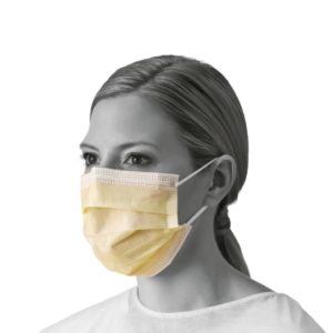 3Ply Procedure/Medical Earloop Mask, Pleated, ASTM F2100 Fluid Barrier (50 Masks) Yellow